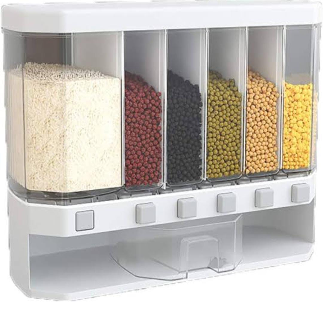 Cereal Dispenser Wall Mounted, 6 Grid Dry Food Dispenser